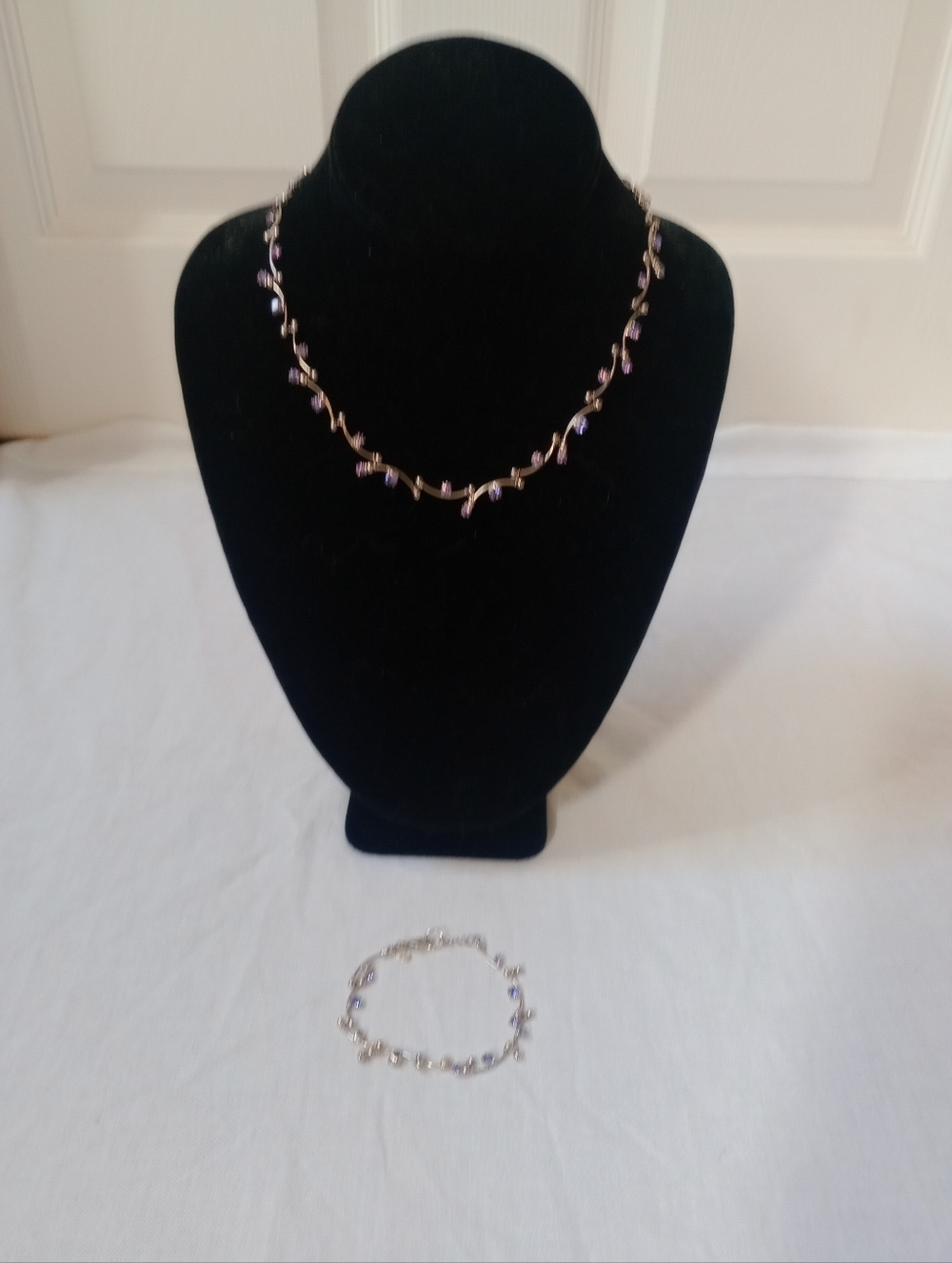 Vintage Monet Gold Tone Lavender Crystal Vine Necklace & Bracelet Set - Picture 2 of 13
